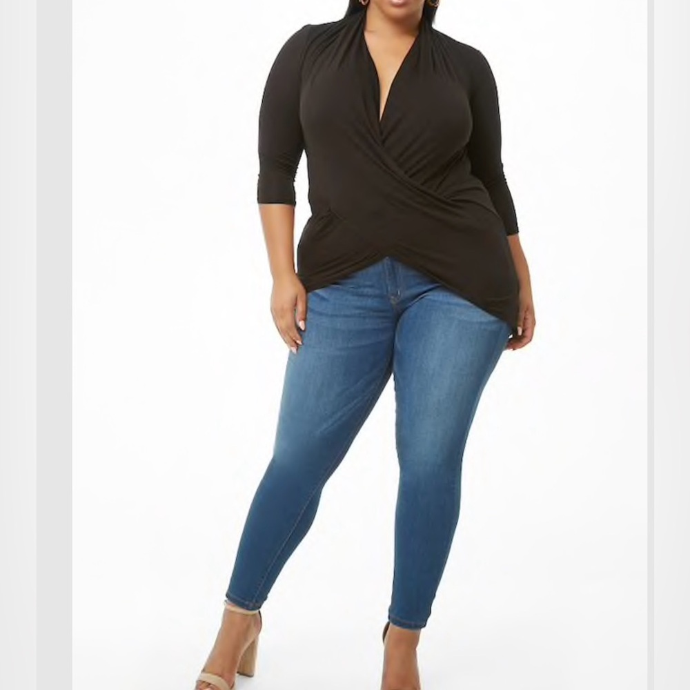 Plus size drapery surplice high-low top
